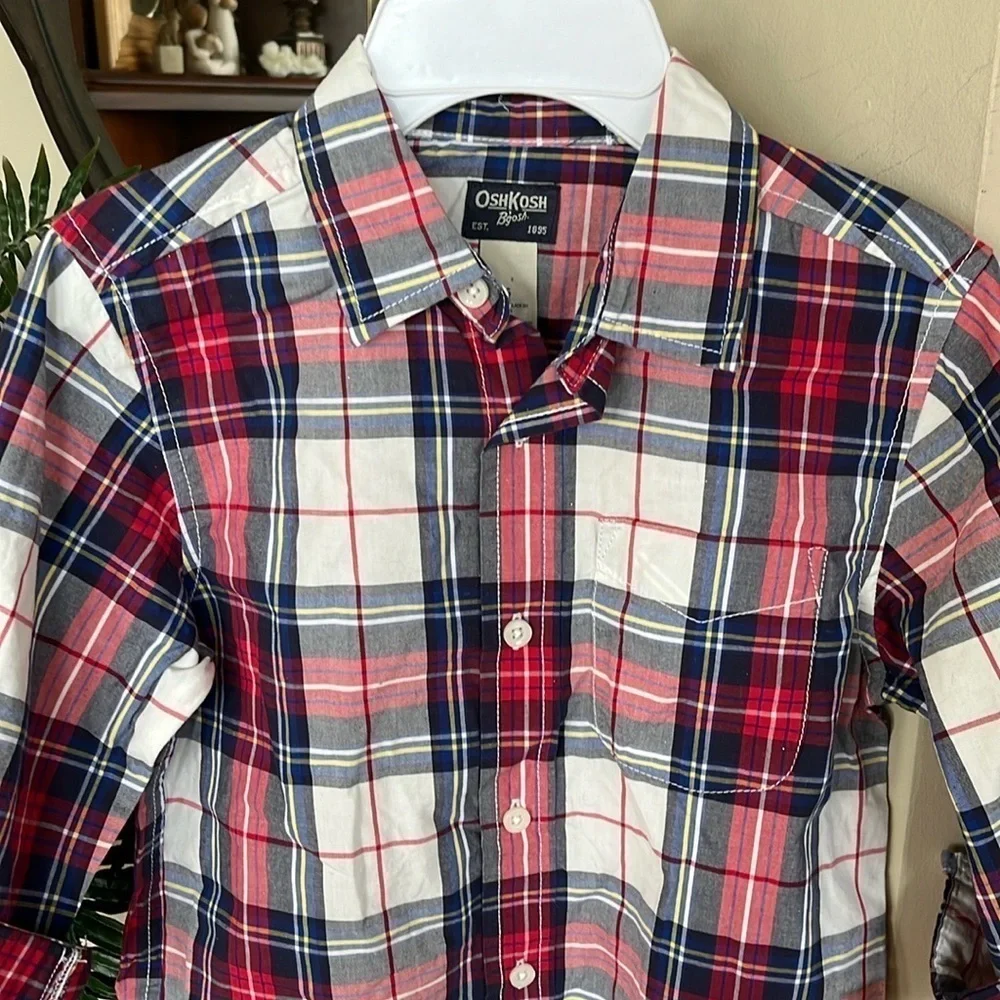 Brand New OshKosh B’Gosh Plaid Button Down Shirt Collared Cotton Long Sleeve